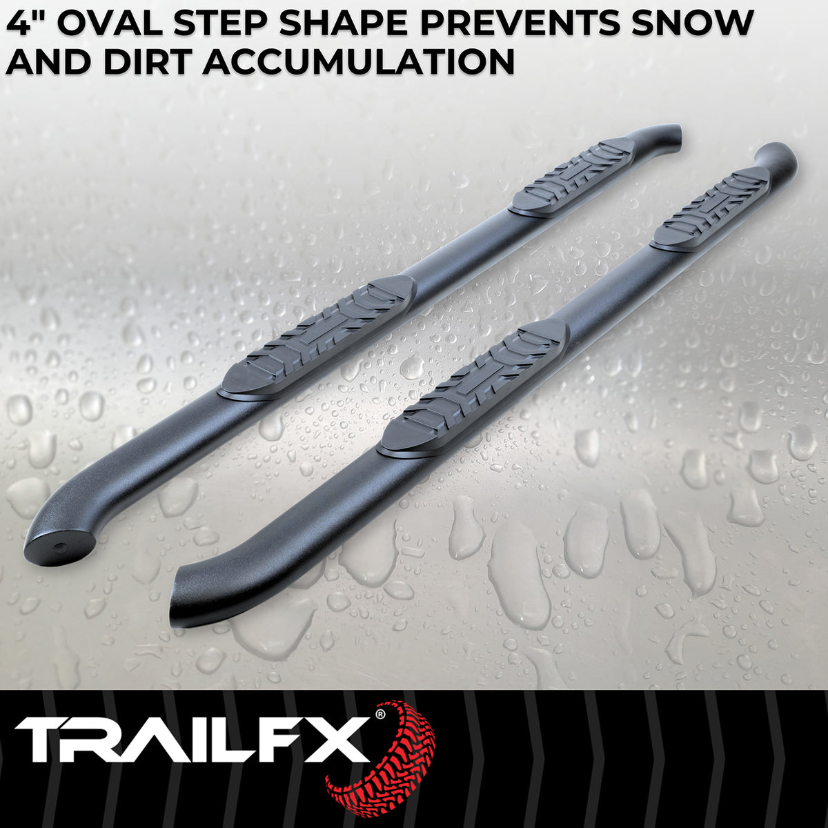 TrailFX Step Nerf Bar For Chevrolet, GMC Trucks - With Step Pads 4 Inch Oval Bent Powder Coated Titanium (A1002B)