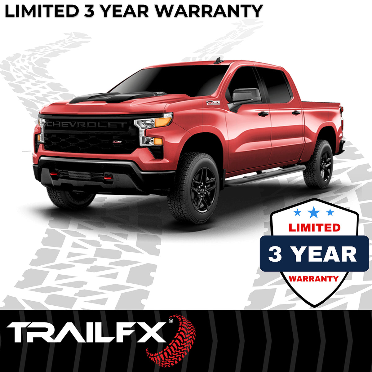 TrailFX Step Nerf Bar For Chevrolet, GMC Trucks - With Step Pads 4 Inch Oval Bent Powder Coated Titanium (A1002B)