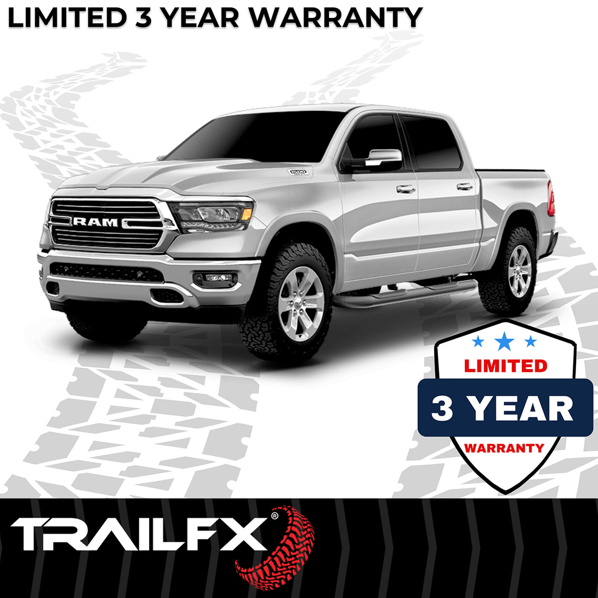 TrailFX Step Nerf Bar For Dodge Ram 1500, Ram 1500, Ram 1500 Classic - With Step Pads 4 Inch Oval Bent Powder Coated Titanium (A1006B)