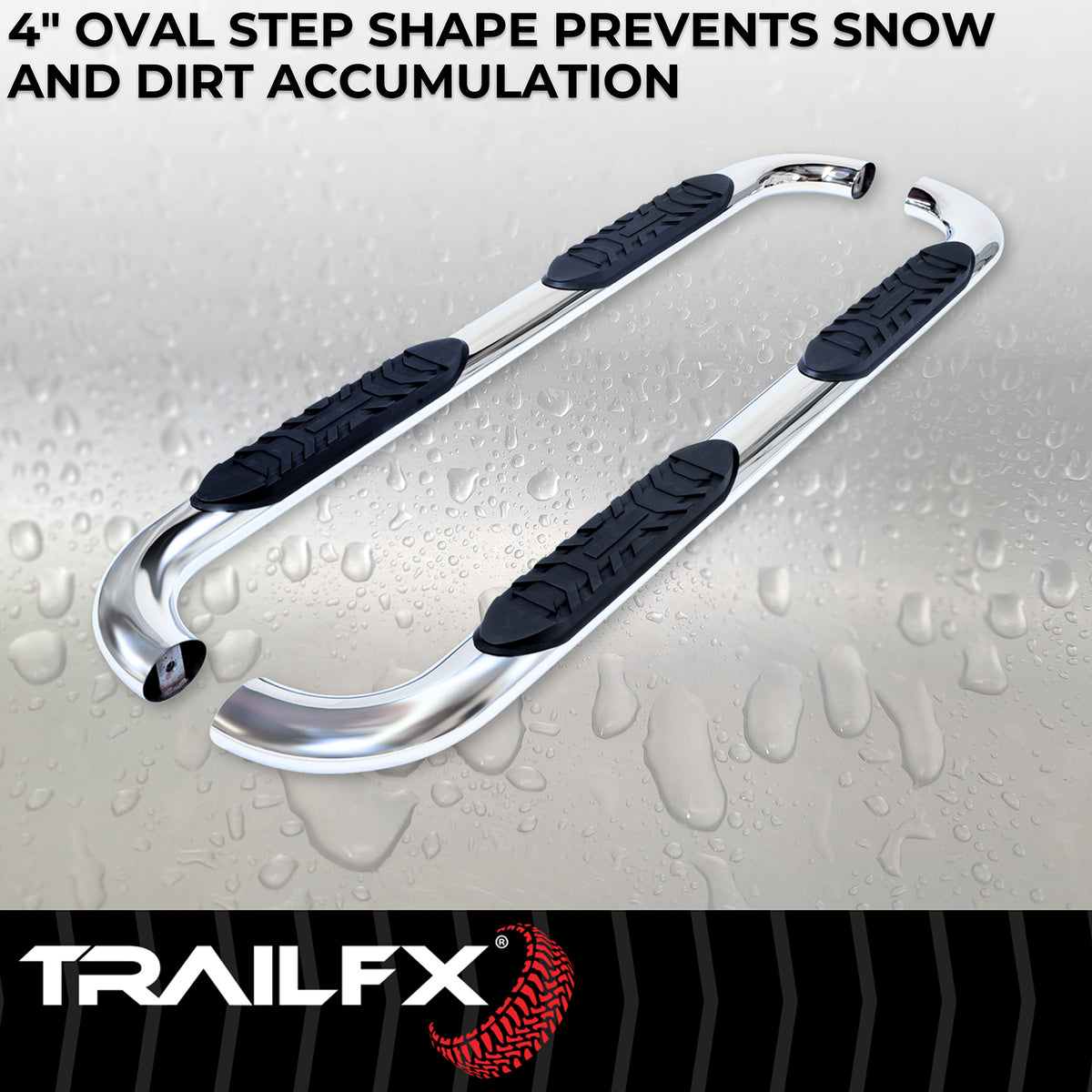 TrailFX Step Nerf Bar For Dodge, Ram Trucks - With Step Pads 4 Inch Oval Bent Polished Stainless Steel (A1007S)