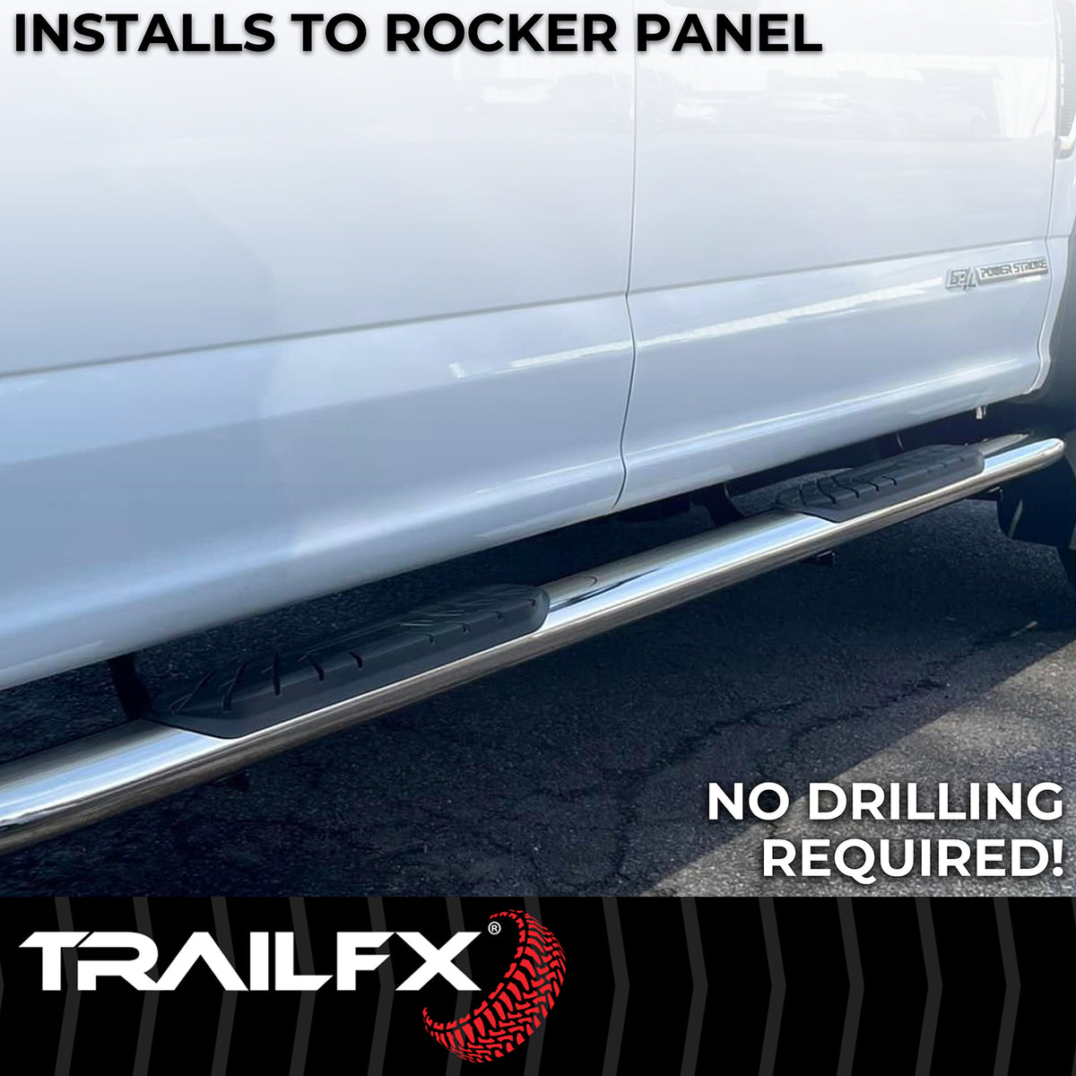TrailFX Step Nerf Bar For Ford Ranger - With Step Pads, 4 Inch Oval Bent, With Welded End Caps (A1015S)