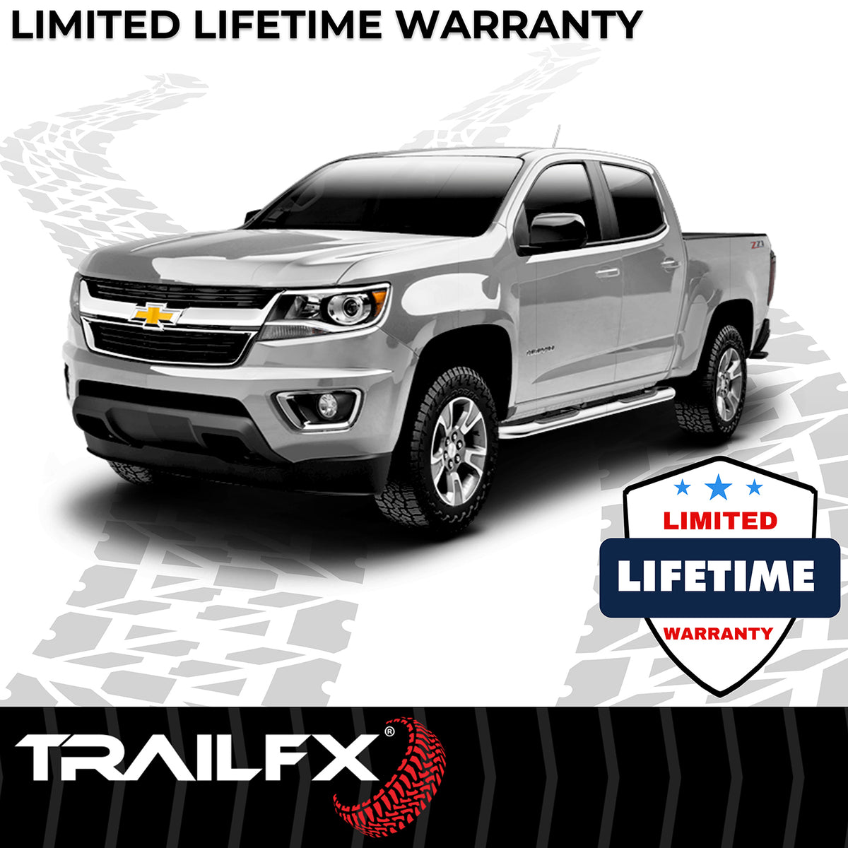 TrailFX Step Nerf Bar For Ford Ranger - With Step Pads, 4 Inch Oval Bent, With Welded End Caps (A1015S)