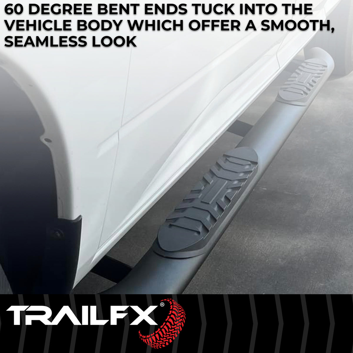 TrailFX Step Nerf Bar For Jeep Gladiator - With Step Pads, 4 Inch Oval Bent, With Welded End Caps (A1017B)