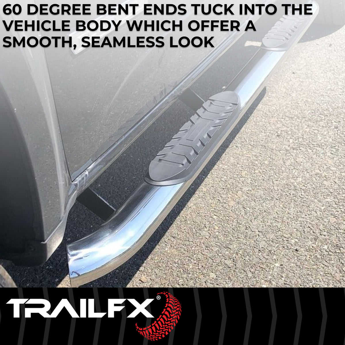 TrailFX Step Nerf Bar For Toyota Tacoma - With Step Pads, 4 Inch Oval Bent, With Welded End Caps (A1019S)