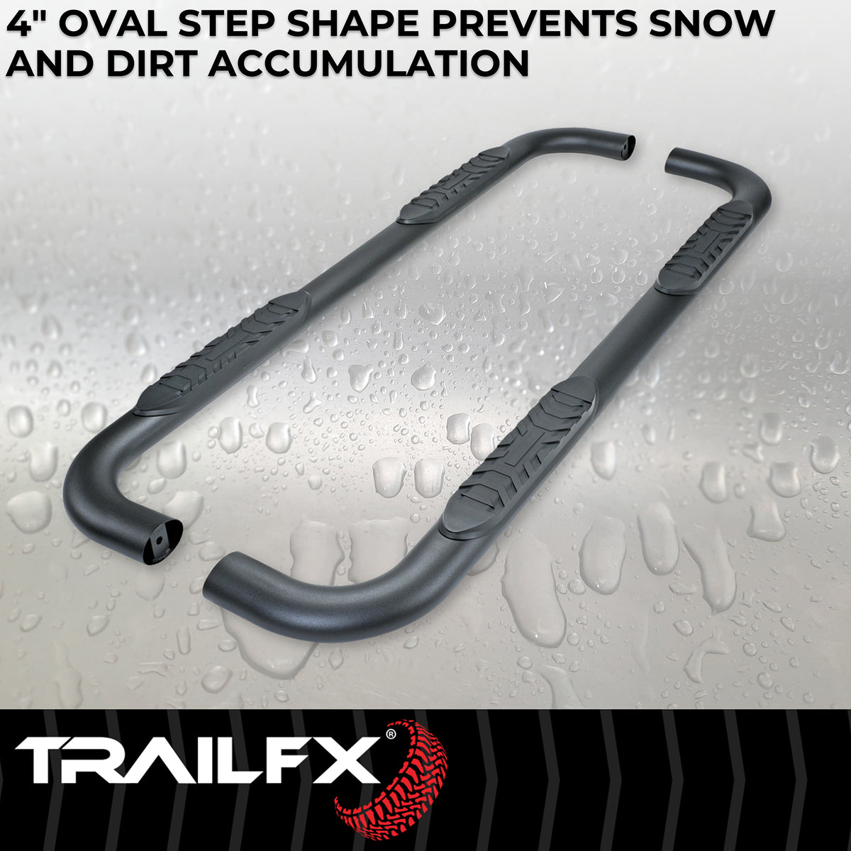 TrailFX Step Nerf Bar For Toyota Tacoma - With Step Pads, 4 Inch Oval Bent, With Welded End Caps (A1019T)