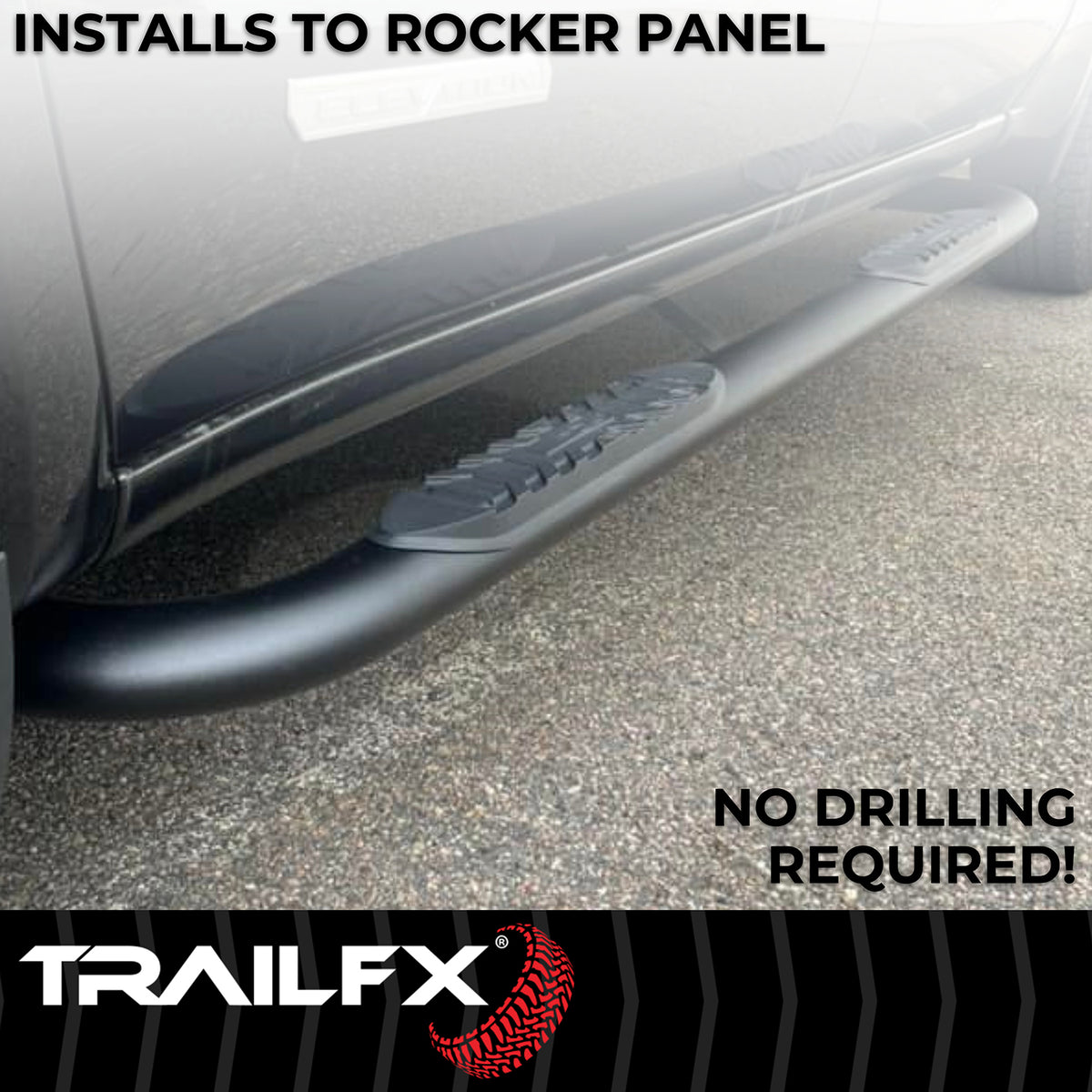 TrailFX Step Nerf Bar For Toyota Tacoma - With Step Pads, 4 Inch Oval Bent, With Welded End Caps (A1019T)