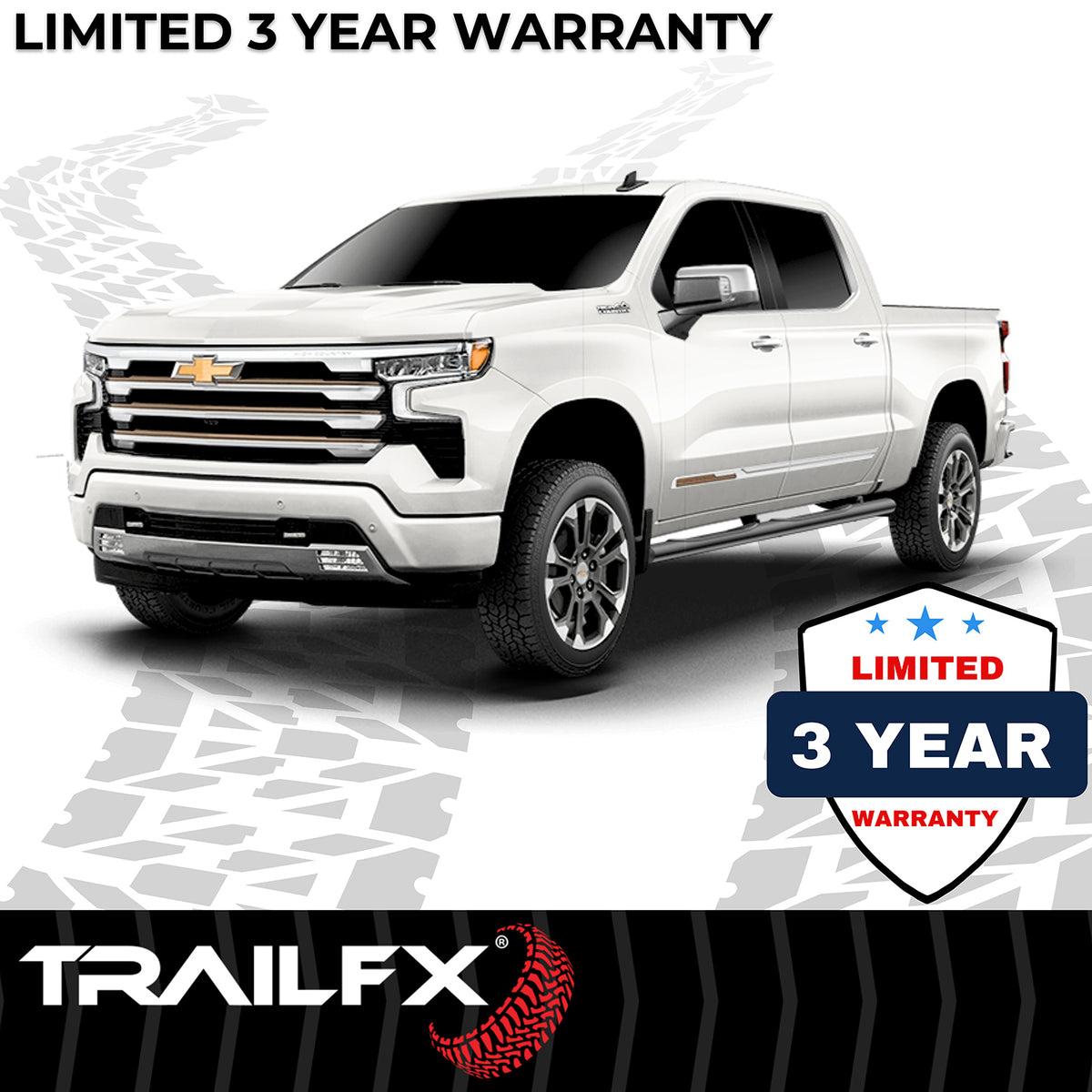 TrailFX Step Nerf Bar For Chevrolet, GMC Trucks - With Step Pads 4 Inch Oval Straight Powder Coated Black (A1528B)