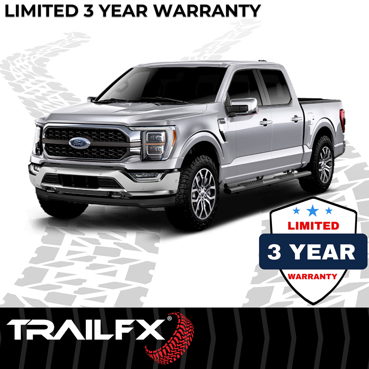 TrailFX Step Nerf Bar For Ford F-150, Ford F-250 Super Duty, Ford F-350 Super Duty - With Step Pads 4 Inch Oval Straight Powder Coated Black (A1531B)