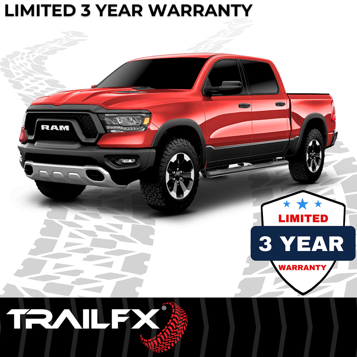 TrailFX Step Nerf Bar For Dodge, Ram Trucks - With Step Pads 4 Inch Oval Straight Powder Coated Black (A1537B)