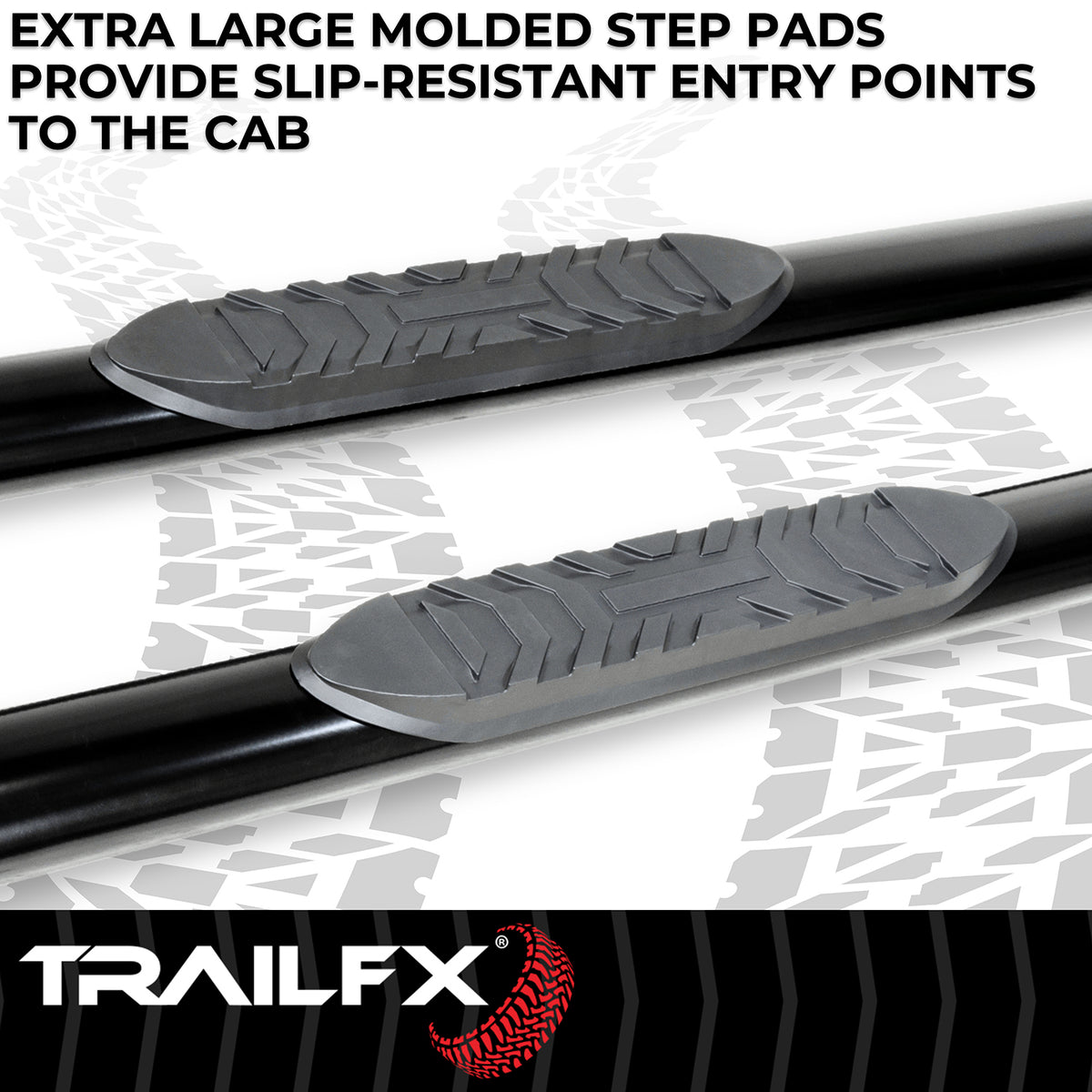 TrailFX Step Nerf Bar For Ram 1500 - With Step Pads 4 Inch Oval Straight Powder Coated Black (A1542B)