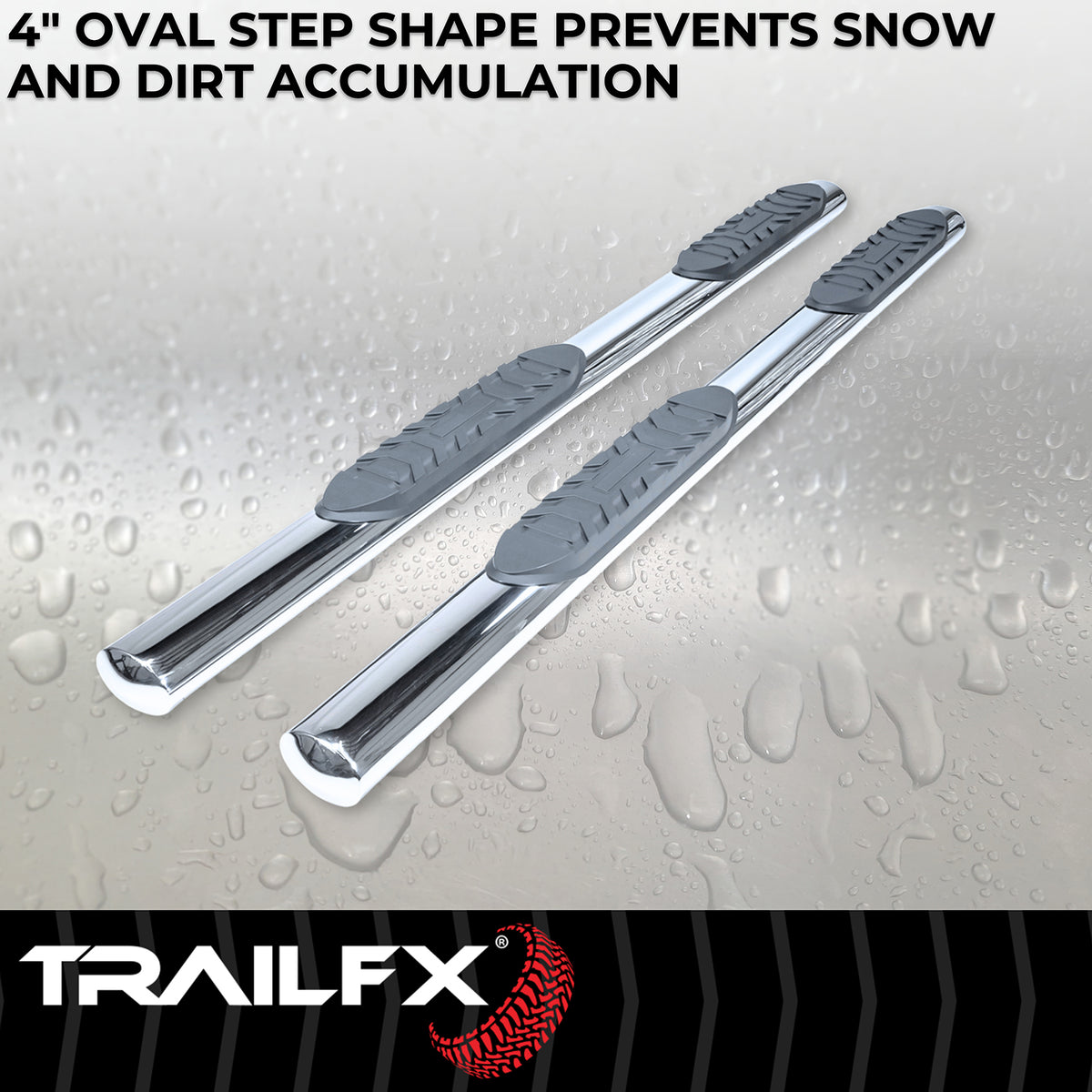 TrailFX Step Nerf Bar For Ram 1500 - With Step Pads 4 Inch Oval Straight Polished Stainless (A1542S)