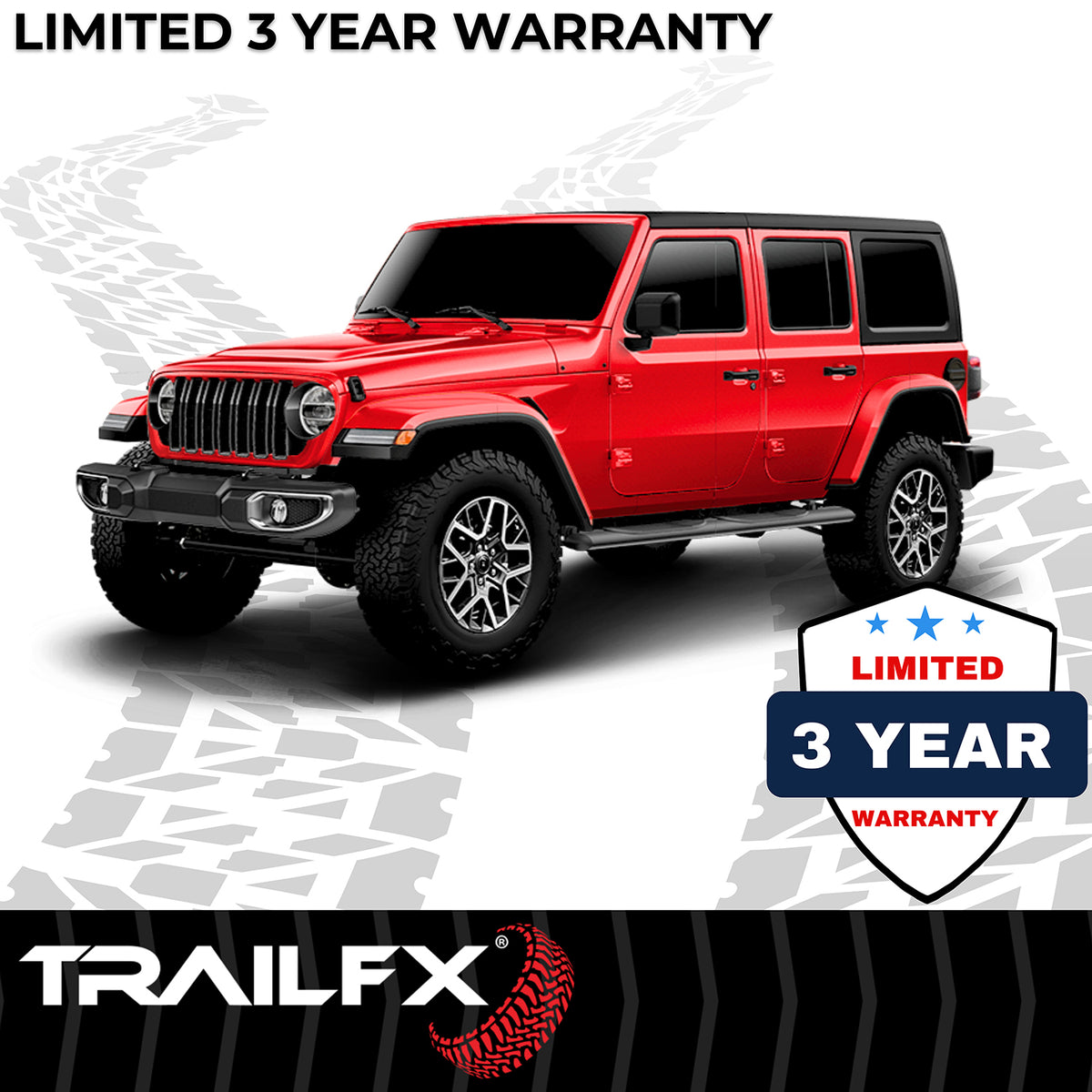 TrailFX Step Nerf Bar For Jeep Wrangler - With Step Pads 4 Inch Oval Straight Powder Coated Black (A1545T)