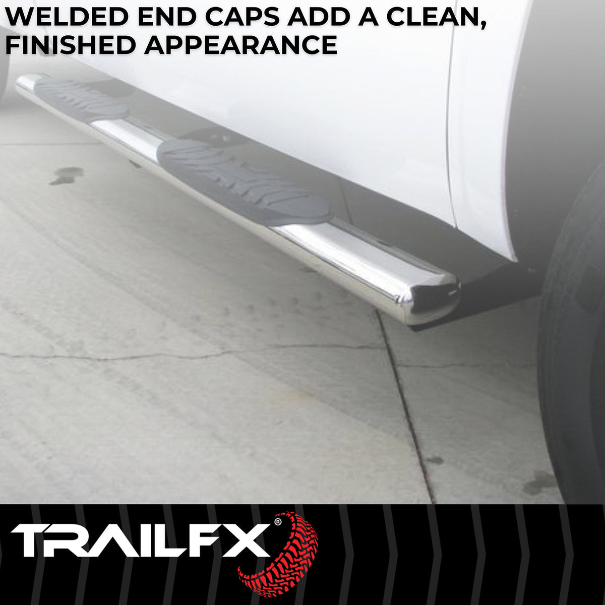 TrailFX Step Nerf Bar For Chevrolet, GMC Trucks - With Step Pads, 4 Inch Oval Straight, Without End Caps (A1551S)