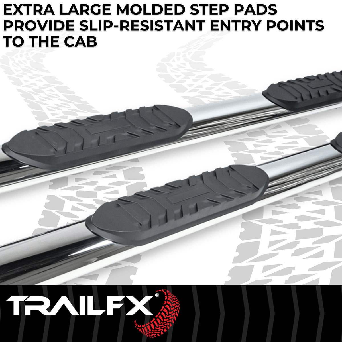 TrailFX Step Nerf Bar For Toyota Tundra - With Step Pads, 4 Inch Oval Straight, With Welded End Caps (A1557S)