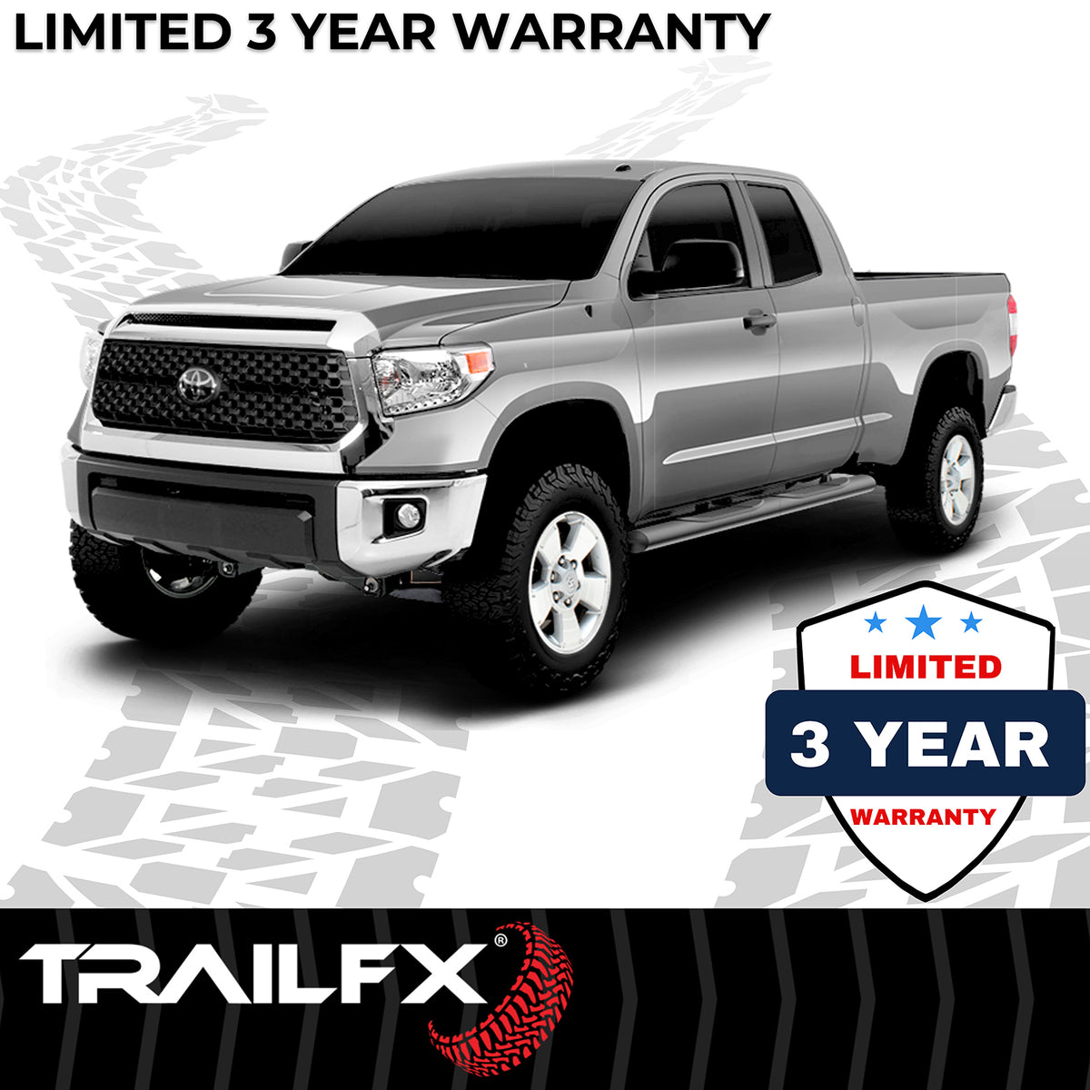 TrailFX Step Nerf Bar For Toyota Tundra - With Step Pads, 4 Inch Oval Straight, With Welded End Caps (A1558T)