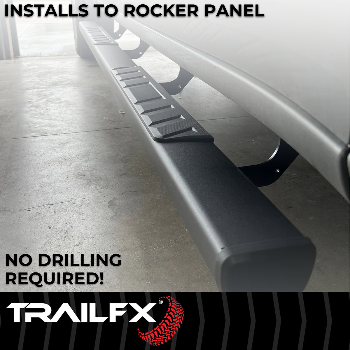 TrailFX Step Nerf Bar For Chevrolet, GMC Trucks - With Step Pads 4 Inch Trapezoidal Straight Powder Coated (A4002B)