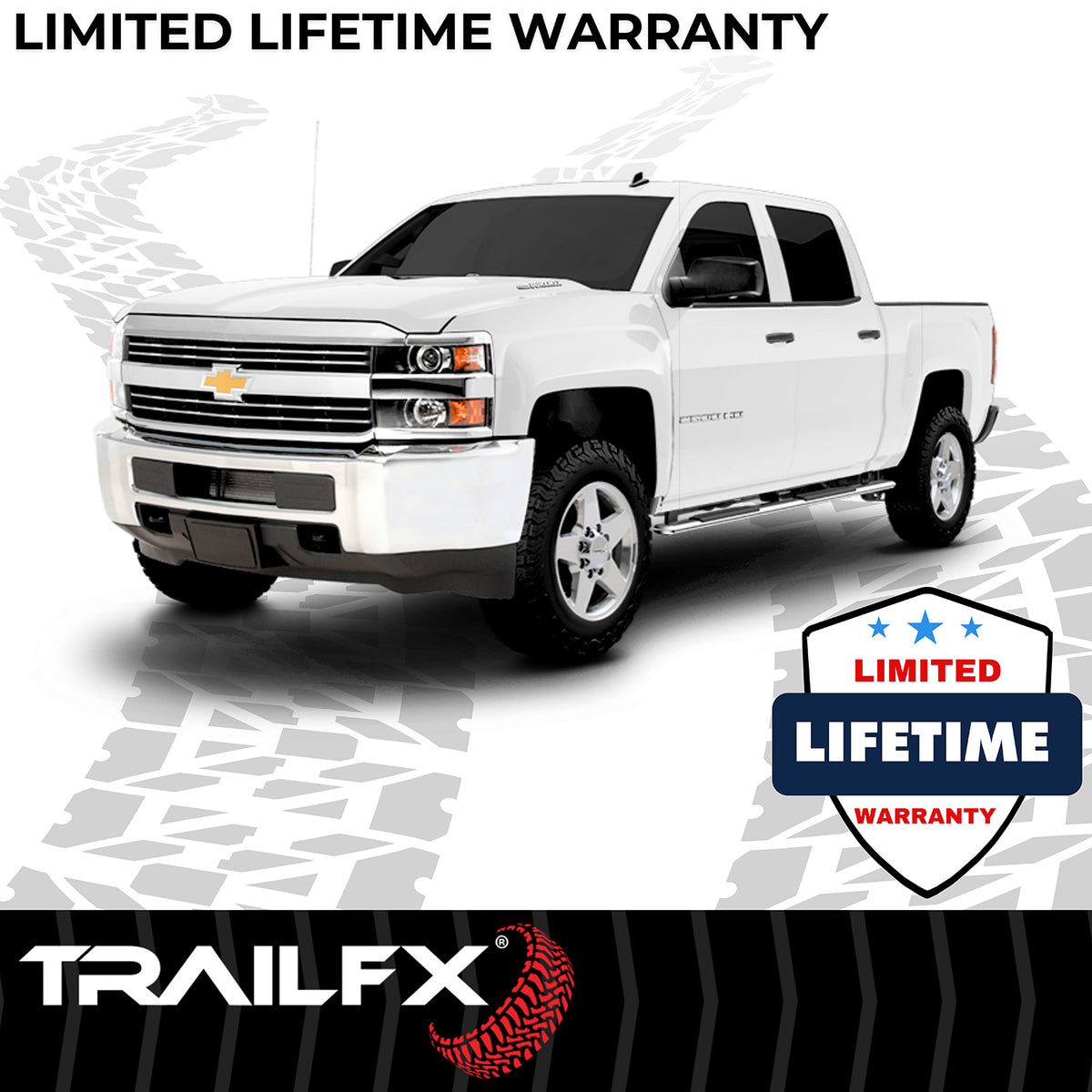 TrailFX Step Nerf Bar For Chevrolet, GMC Trucks - With Step Pads 4 Inch Trapezoidal Straight Polished (A4002S)