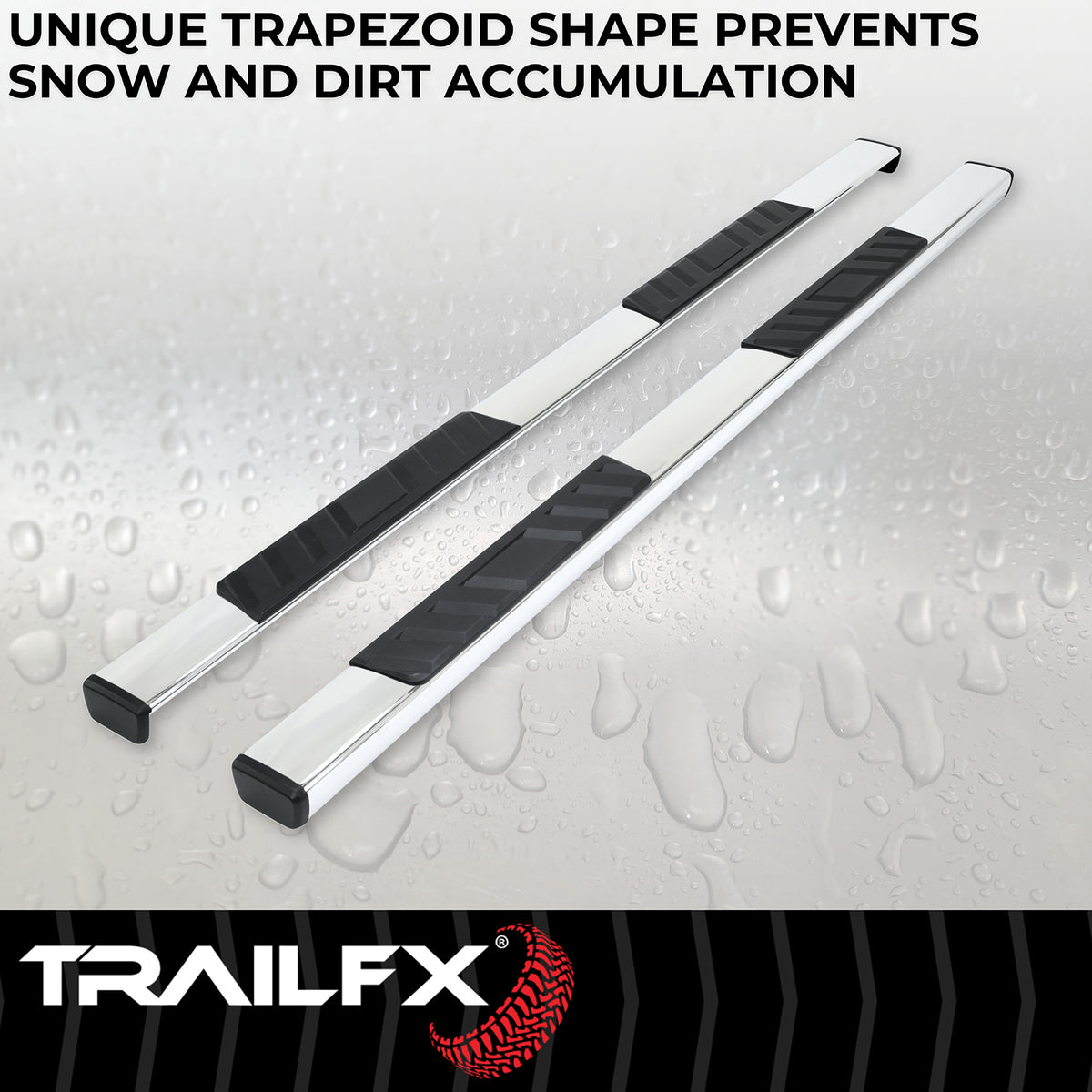 TrailFX Step Nerf Bar For Ford Trucks - With Step Pads 4 Inch Trapezoidal Straight Polished (A4004S)