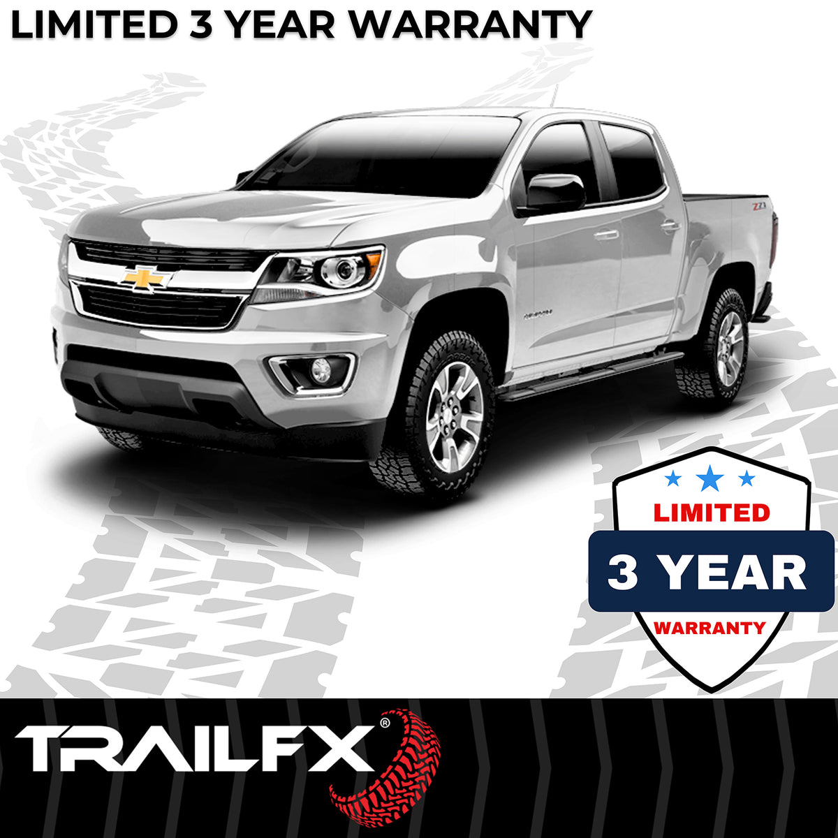 TrailFX Step Nerf Bar For Chevrolet Colorado, GMC Canyon - With Step Pads 4 Inch Trapezoidal Straight Powder Coated (A4009B)