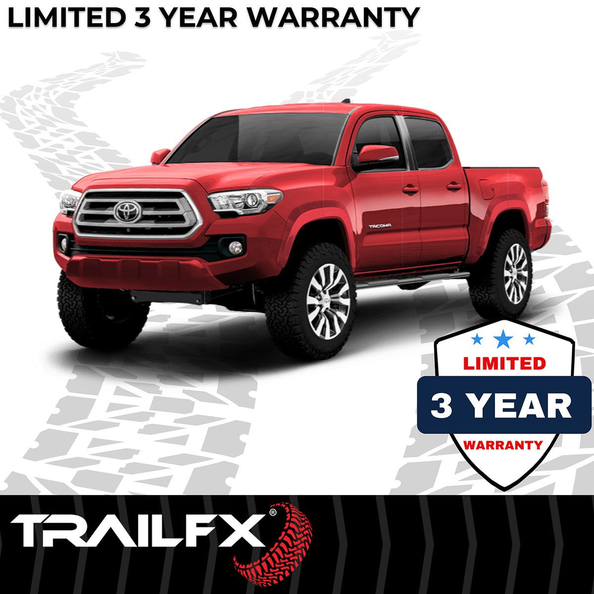 TrailFX Step Nerf Bar For Toyota Tacoma - With Step Pads 4 Inch Trapezoidal Straight Powder Coated (A4013B)