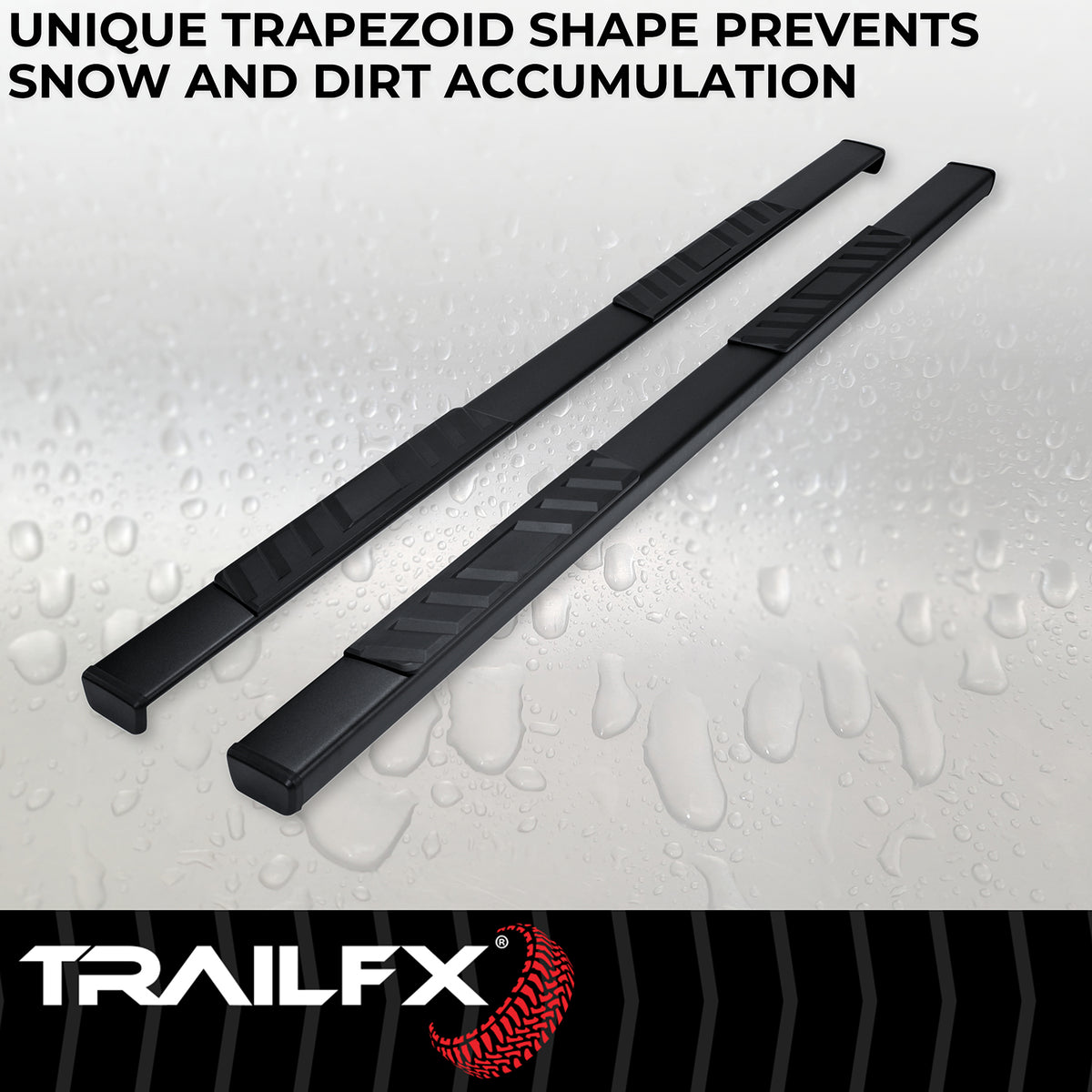 TrailFX Step Nerf Bar For Ford Ranger - With Step Pads, 4 Inch Trapezoidal Straight, With Plastic (A4019B)
