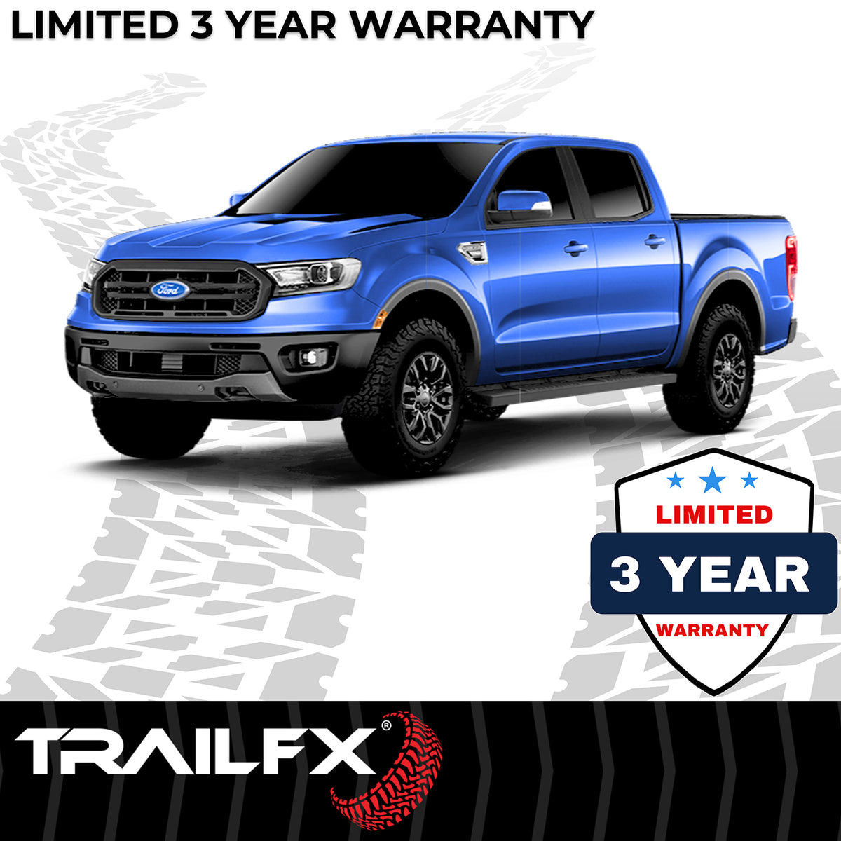 TrailFX Step Nerf Bar For Ford Ranger - With Step Pads, 4 Inch Trapezoidal Straight, With Plastic (A4019B)
