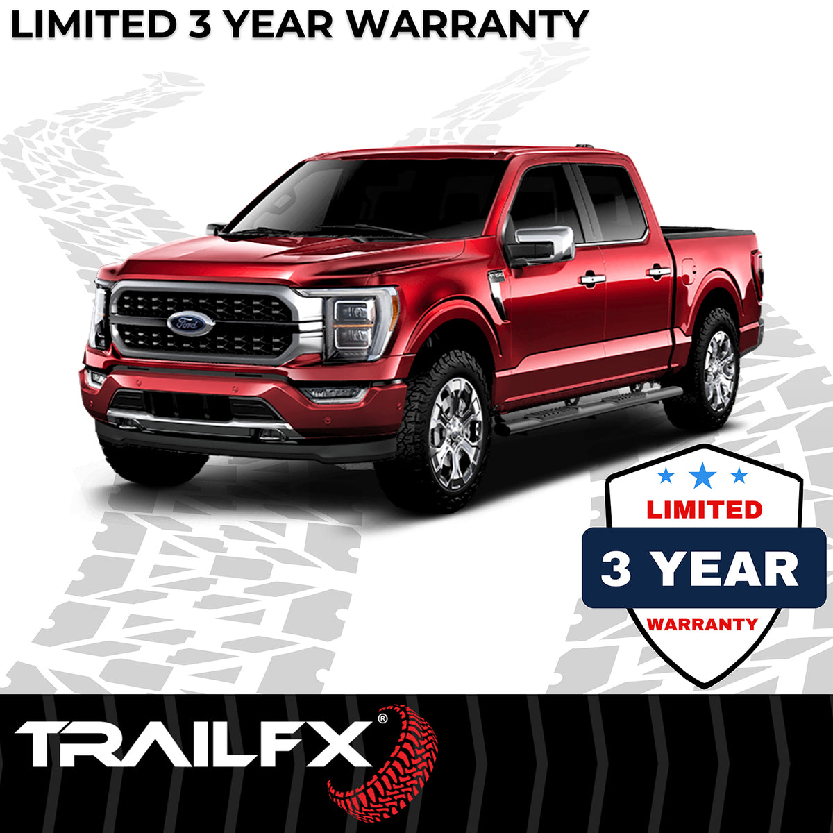TrailFX Step Nerf Bar For Ford F-150 - With Step Pads 5 Inch Oval Straight Powder Coated Black (A7013B)