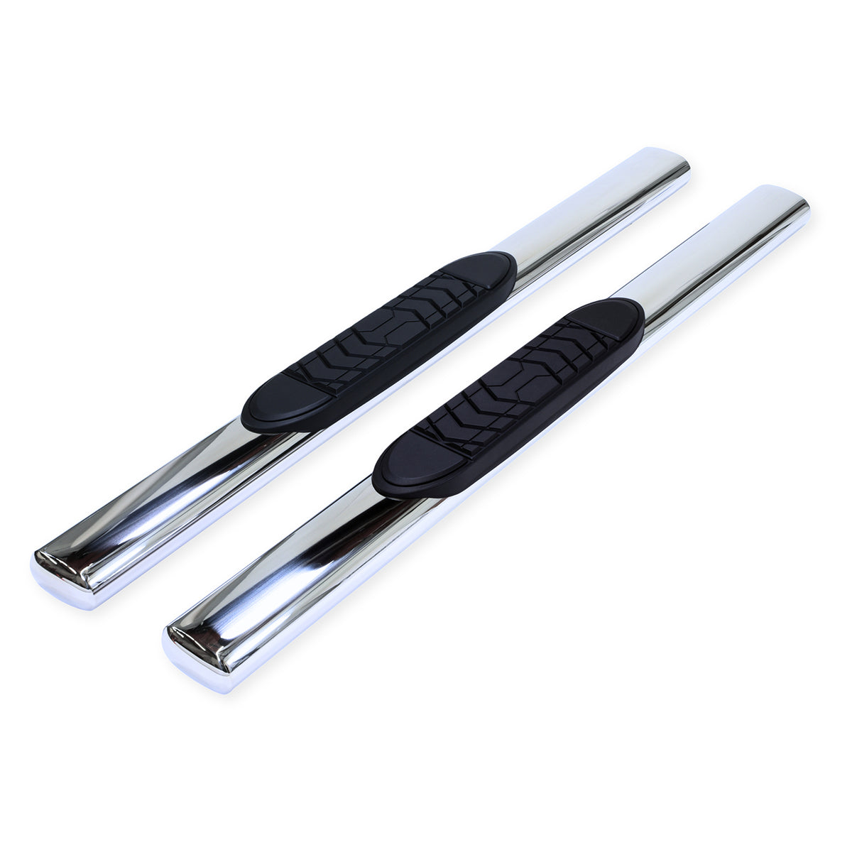 TrailFX Step Nerf Bar For Chevrolet, GMC Trucks - With Step Pads 5 Inch Oval Straight Polished Stainless (A7036S)