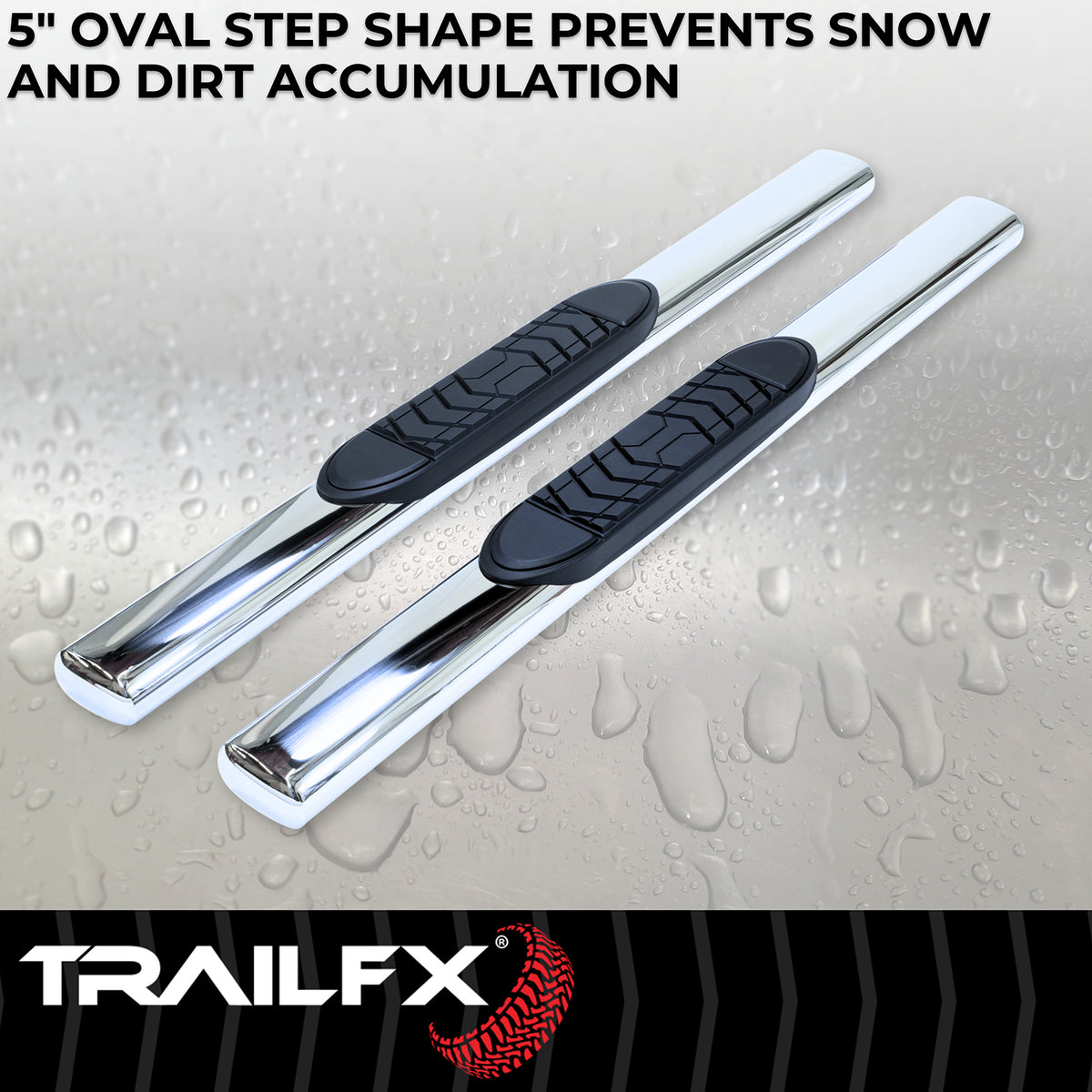 TrailFX Step Nerf Bar For Chevrolet, GMC Trucks - With Step Pads 5 Inch Oval Straight Polished Stainless (A7036S)