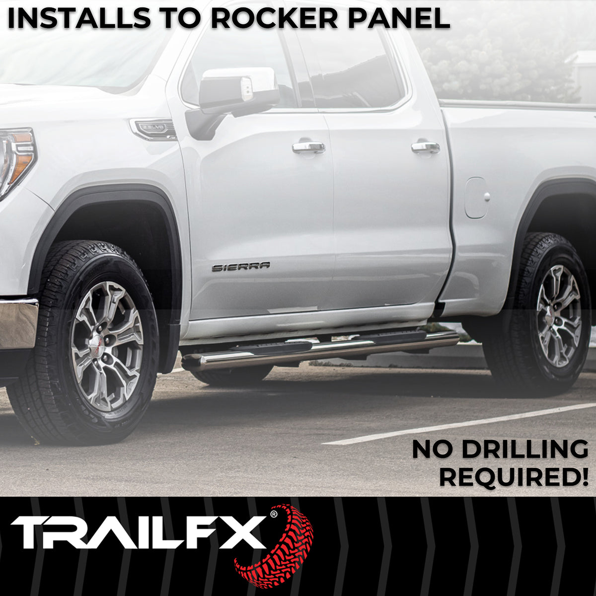 TrailFX Step Nerf Bar For Ford F-150, Ford F-250 Super Duty, Ford F-350 Super Duty - With Step Pads 5 Inch Oval Straight Polished Stainless (A7041S)