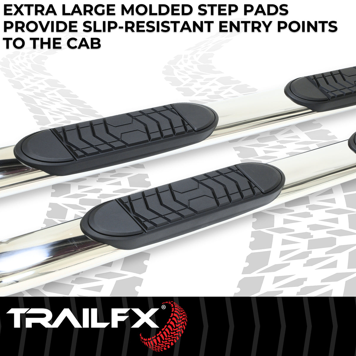 TrailFX Step Nerf Bar For Chevrolet Colorado, GMC Canyon - With Step Pads 5 Inch Oval Bent Polished Stainless Steel (A7073S)
