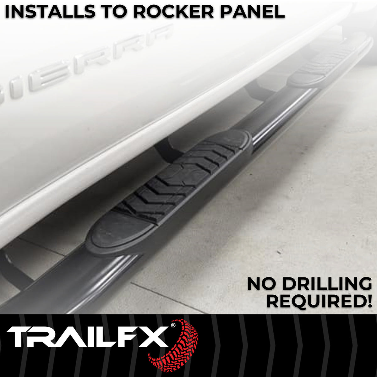 TrailFX Step Nerf Bar For Ram 1500 - With Step Pads 5 Inch Oval Straight Powder Coated Black (A7082B)