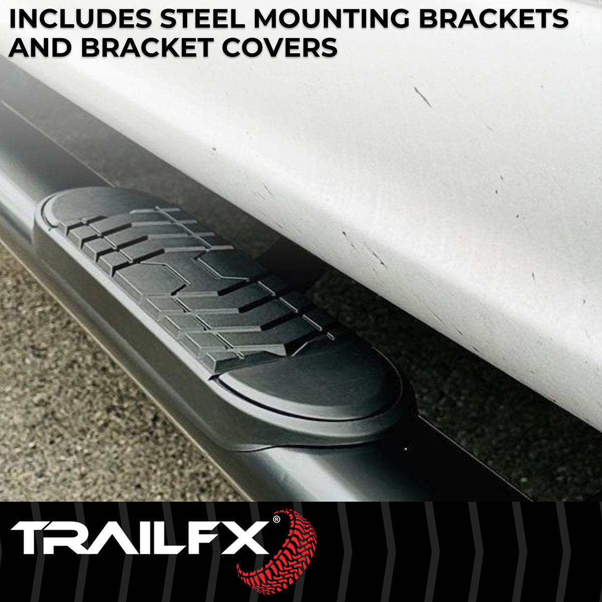 TrailFX Step Nerf Bar For Ram 1500 - With Step Pads 5 Inch Oval Bent Powder Coated Black Steel (A7085B)