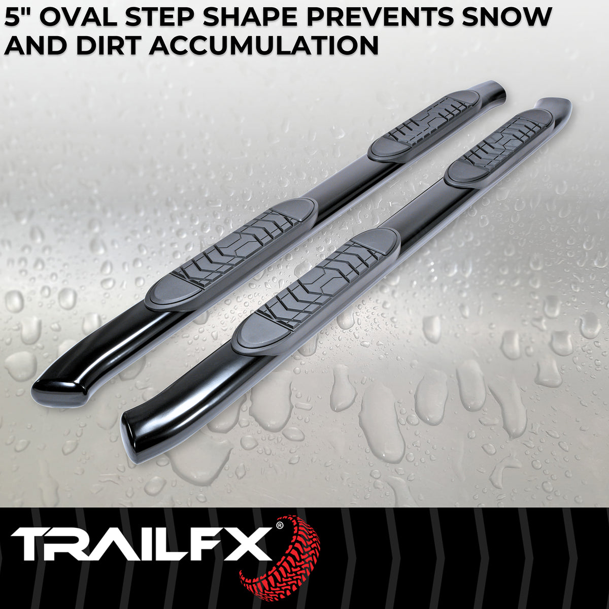TrailFX Step Nerf Bar For Chevrolet, GMC Trucks - With Step Pads, 5 Inch Oval Bent, With Welded End Caps (A7090B)