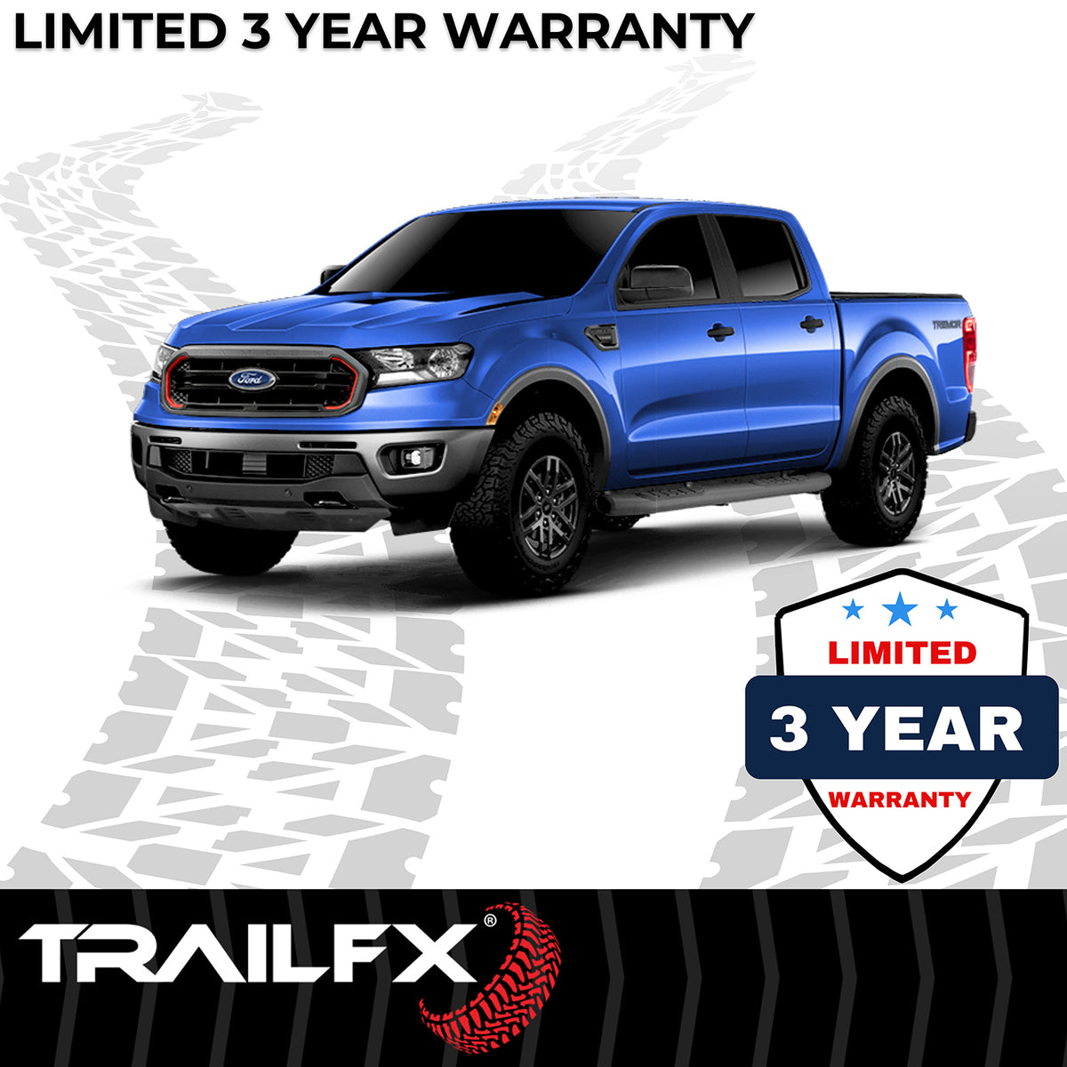 TrailFX Step Nerf Bar For Ford Ranger - With Step Pads, 5 Inch Oval Bent, With Welded End Caps (A7091B)
