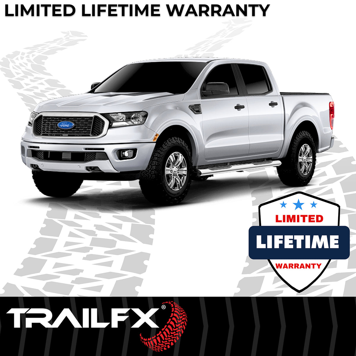 TrailFX Step Nerf Bar For Ford Ranger - With Step Pads, 5 Inch Oval Straight, With Welded End Caps (A7094S)
