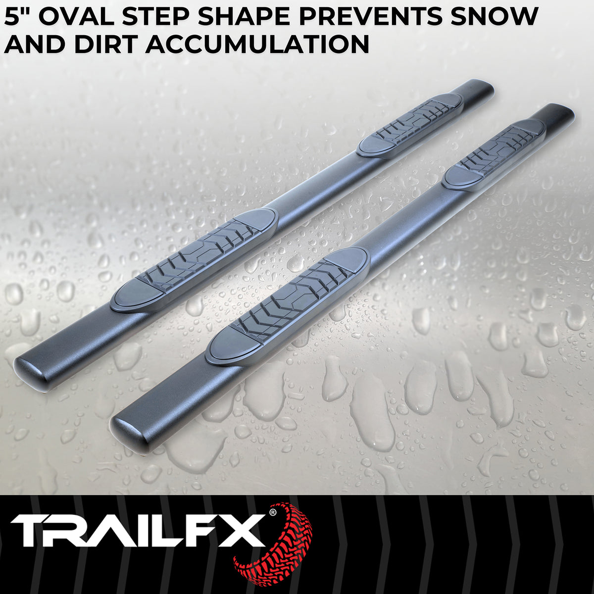 TrailFX Step Nerf Bar For Jeep Gladiator - With Step Pads, With Bed Step, 5 Inch Oval Straight (A7099B)
