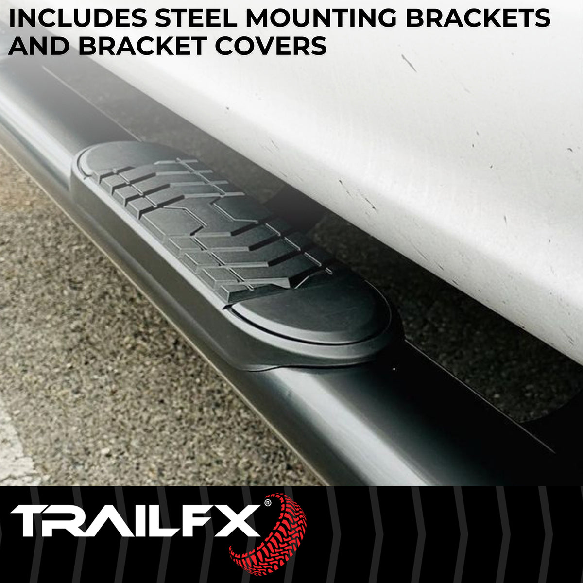 TrailFX Step Nerf Bar For Toyota Tundra - With Step Pads, With Bed Step, 5 Inch Oval Straight (A7100T)