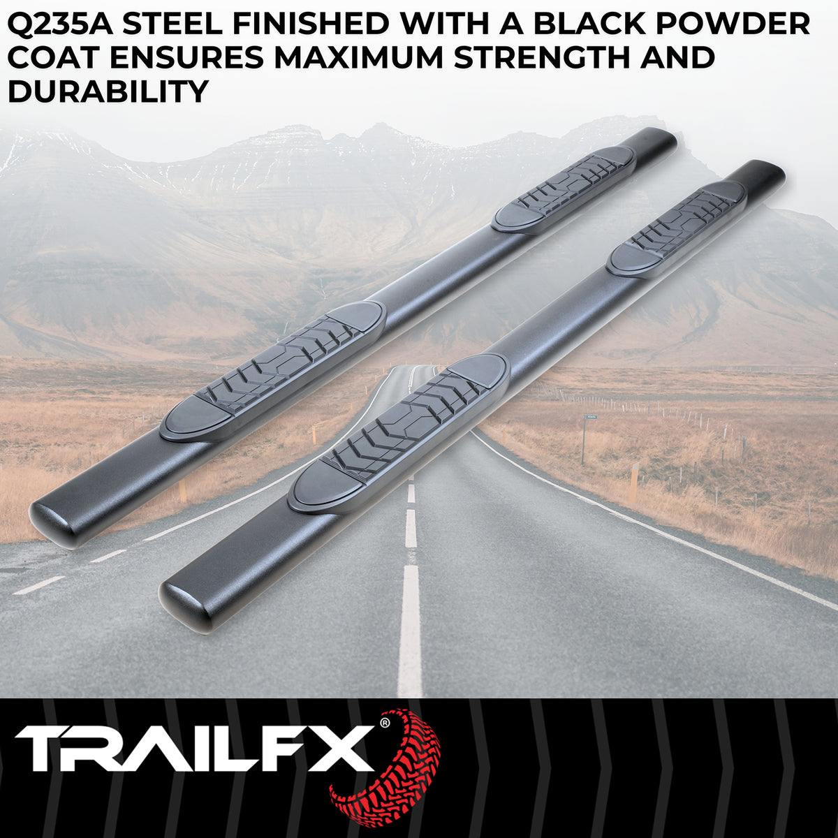 TrailFX Step Nerf Bar For Toyota Tacoma - With Step Pads, With Bed Step, 5 Inch Oval Straight (A7102T)