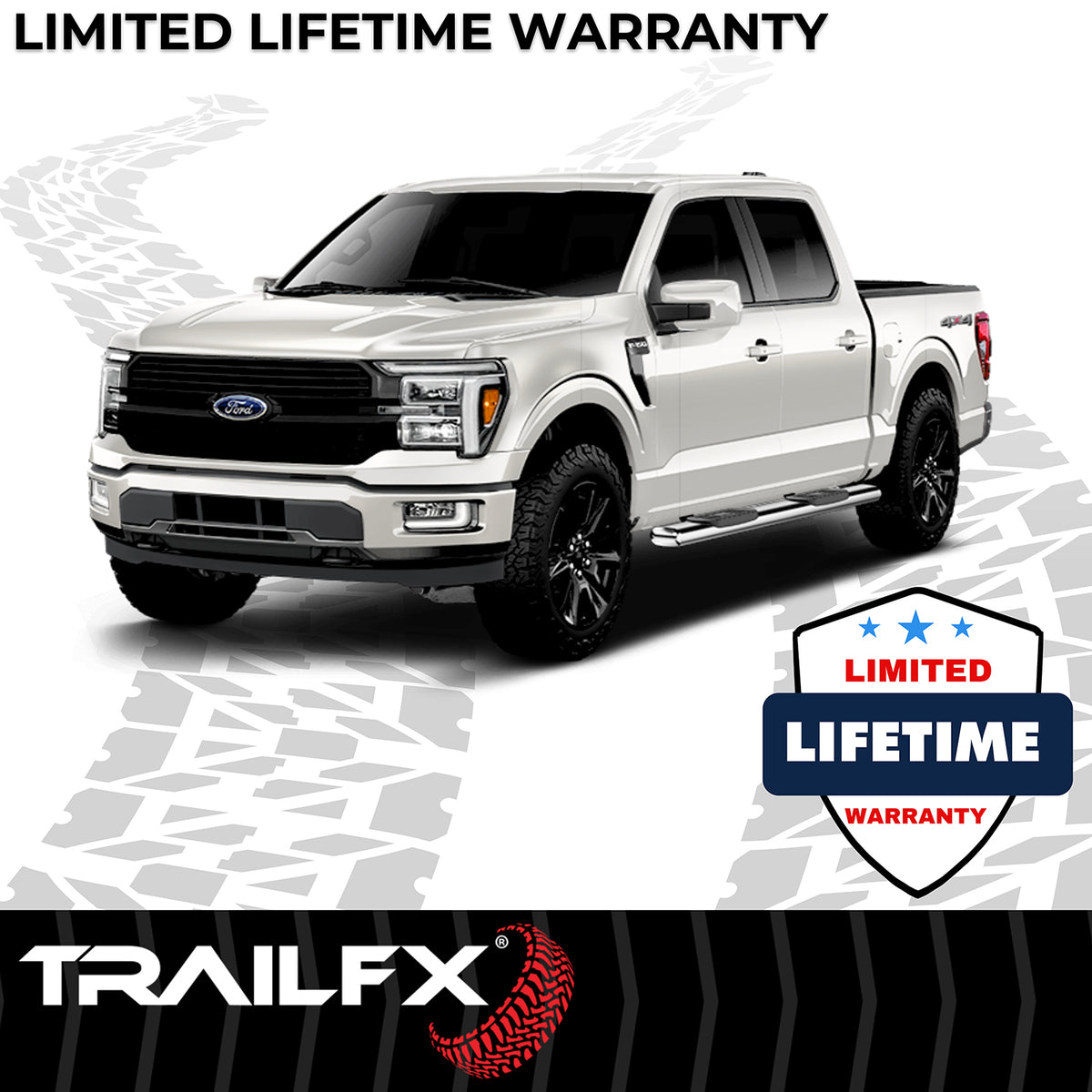 TrailFX Step Nerf Bar For Ford F-150 - With Step Pads 6 Inch Oval Straight Polished Stainless (A8210S)