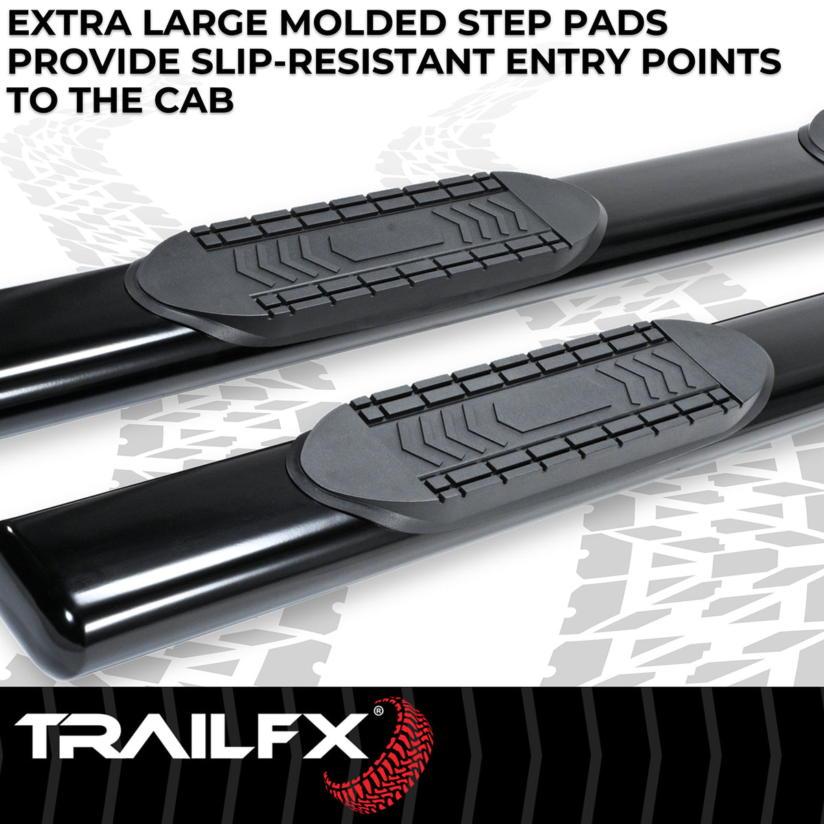 TrailFX Step Nerf Bar For Ram 1500 - With Step Pads 6 Inch Oval Straight Powder Coated Black (A8249B)