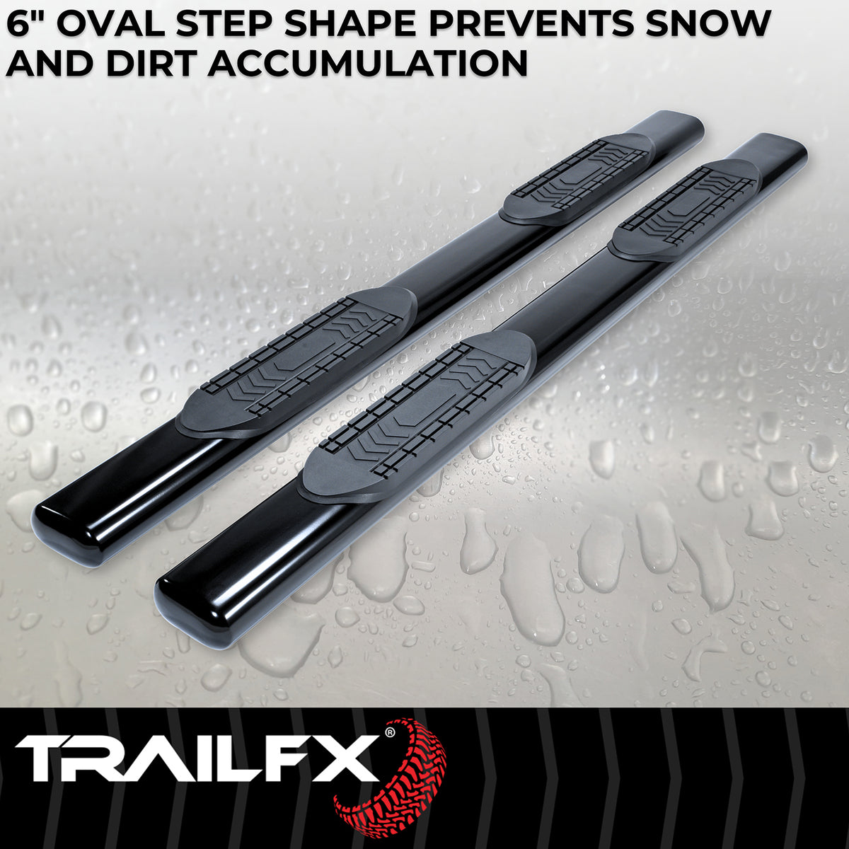 TrailFX Step Nerf Bar For Ram 1500 - With Step Pads 6 Inch Oval Straight Powder Coated Black (A8249B)