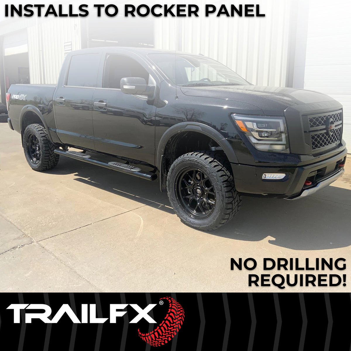 TrailFX Step Nerf Bar For Ram 1500 - With Step Pads 6 Inch Oval Straight Powder Coated Black (A8249B)