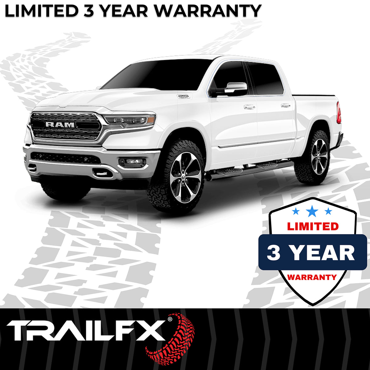 TrailFX Step Nerf Bar For Ram 1500 - With Step Pads 6 Inch Oval Straight Powder Coated Black (A8249B)