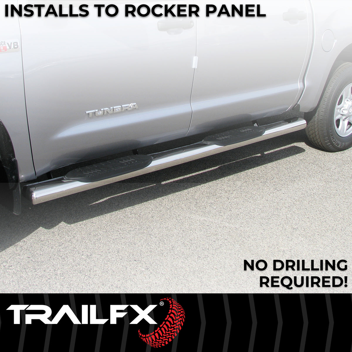 TrailFX Step Nerf Bar For Chevrolet, GMC Trucks - With Step Pads, 6 Inch Oval Straight, With Welded End Caps (A8256S)