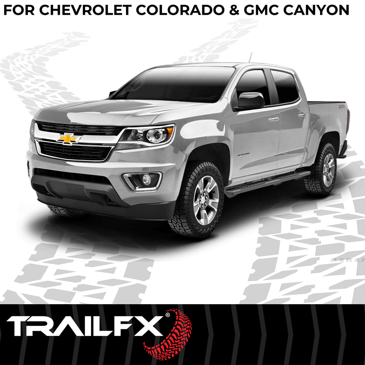 TrailFX Step Nerf Bar For Chevrolet Colorado, GMC Canyon - With Step Pads, 4 1/2 Inch Hexagonal Straight, With Plastic (AL4001B)