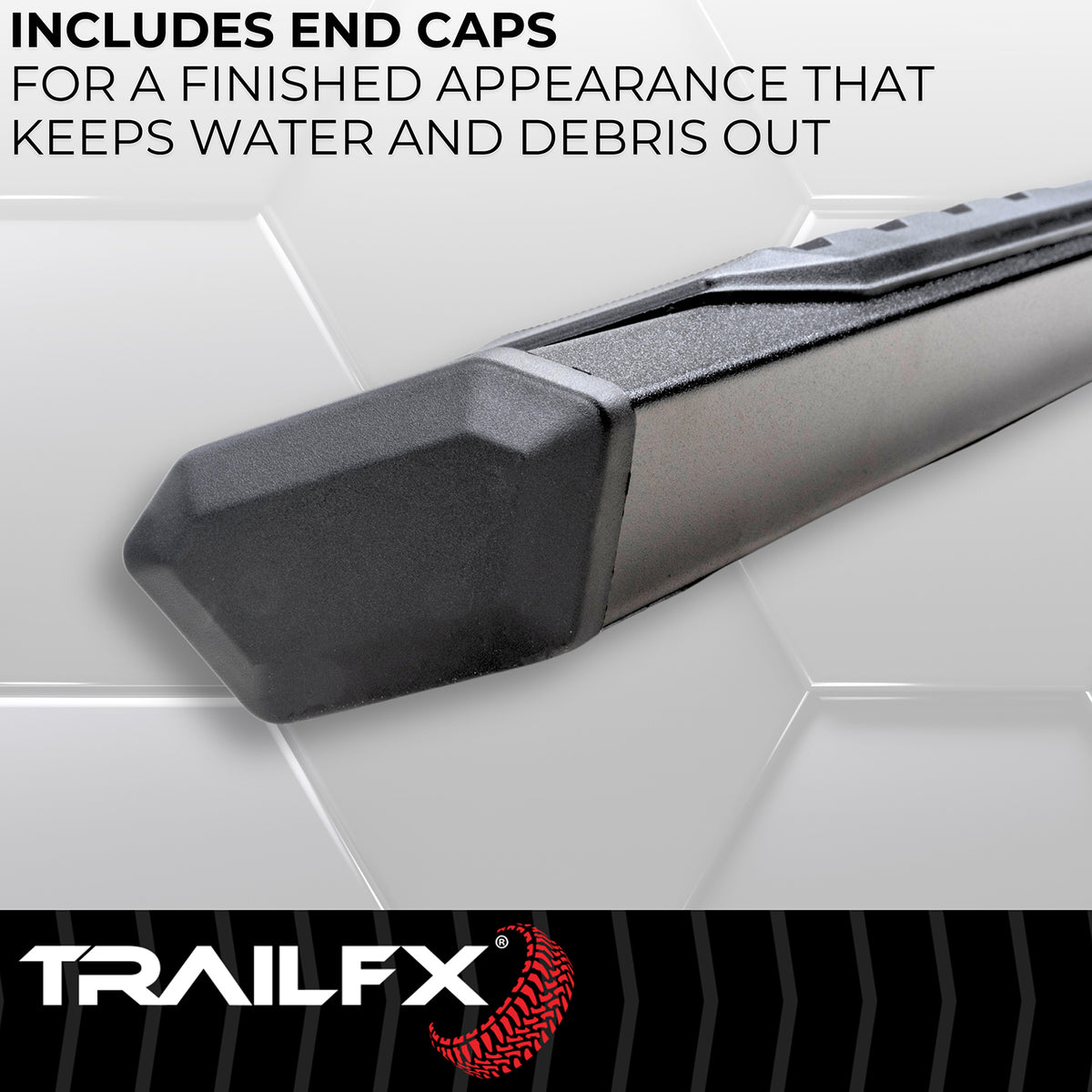 TrailFX Step Nerf Bar For Chevrolet Colorado, GMC Canyon - With Step Pads, 4 1/2 Inch Hexagonal Straight, With Plastic (AL4001B)