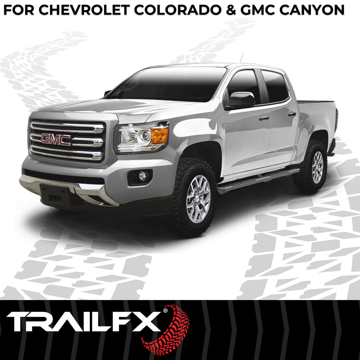 TrailFX Step Nerf Bar For Chevrolet Colorado, GMC Canyon - With Step Pads, 4 1/2 Inch Hexagonal Straight, With Plastic (AL4002B)