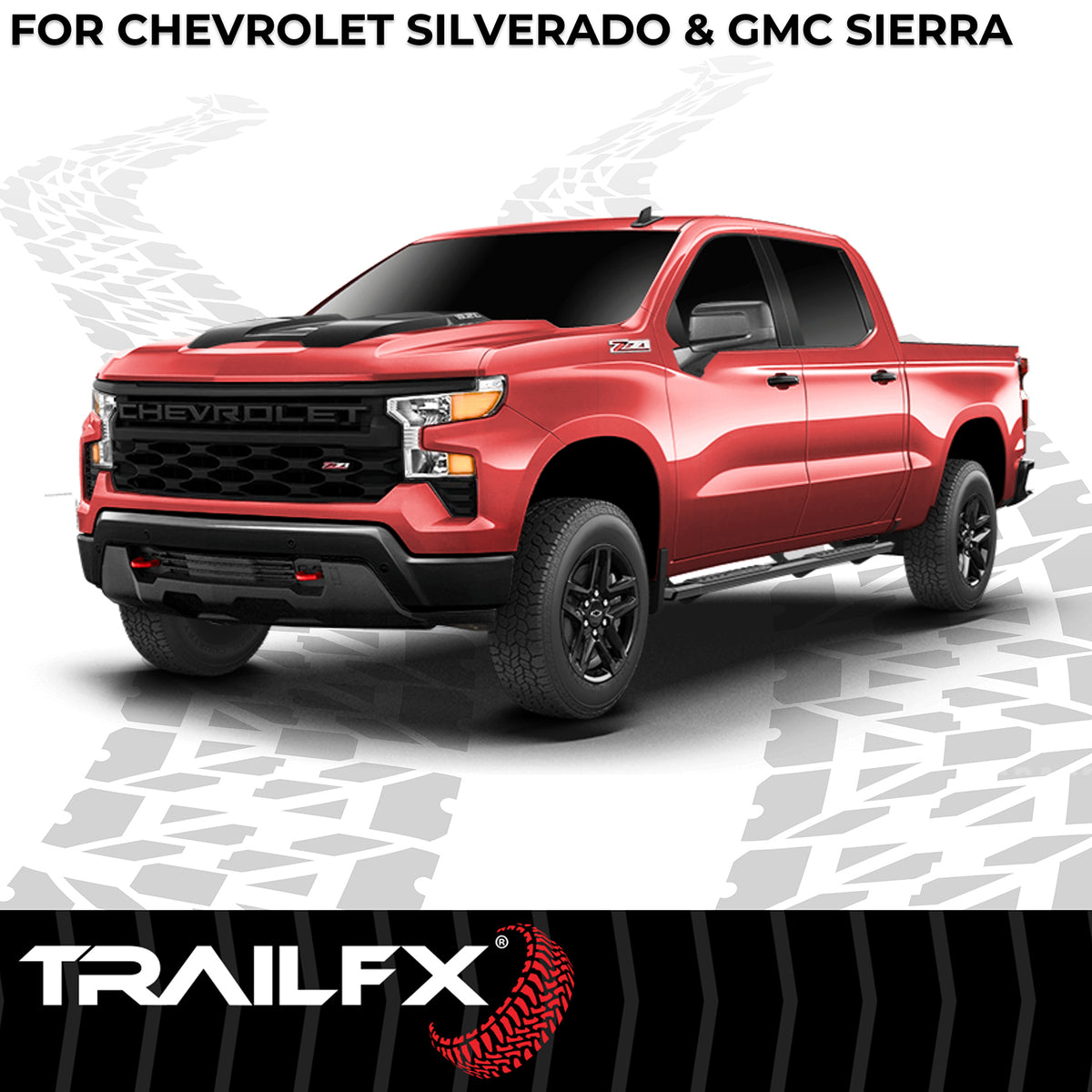 TrailFX Step Nerf Bar For Chevrolet, GMC Trucks - With Step Pads, 4 1/2 Inch Hexagonal Straight, With Plastic (AL4003B)