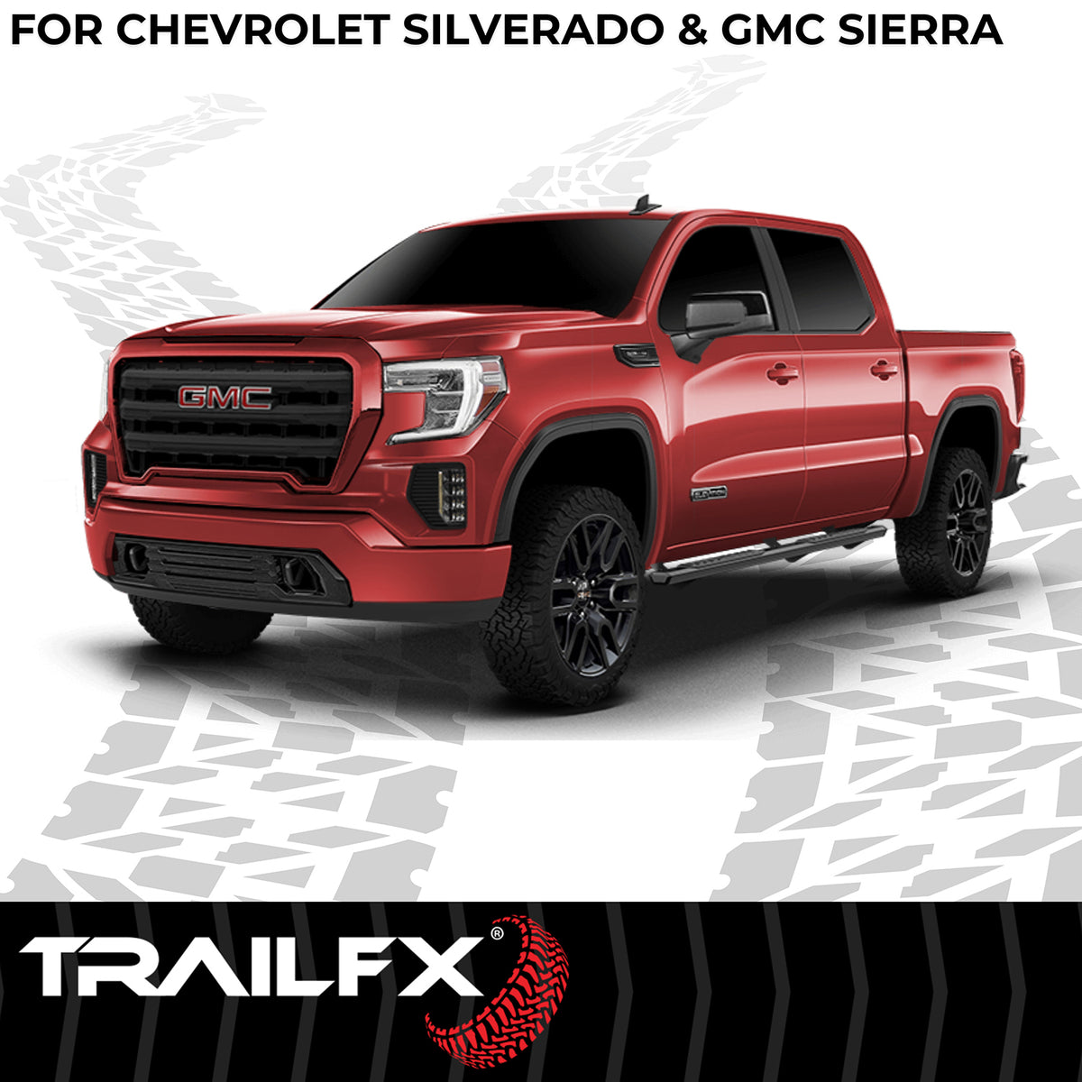 TrailFX Step Nerf Bar For Chevrolet, GMC Trucks - With Step Pads, 4 1/2 Inch Hexagonal Straight, With Plastic (AL4006B)